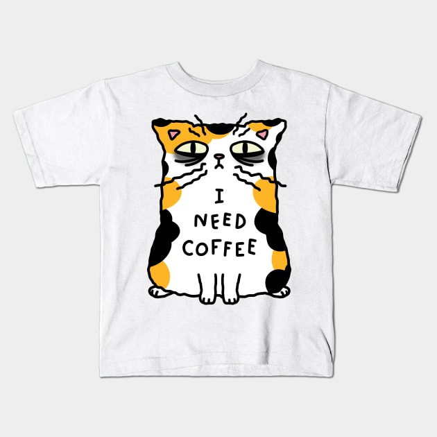 Calico cat - I need coffee Kids T-Shirt by Nikamii